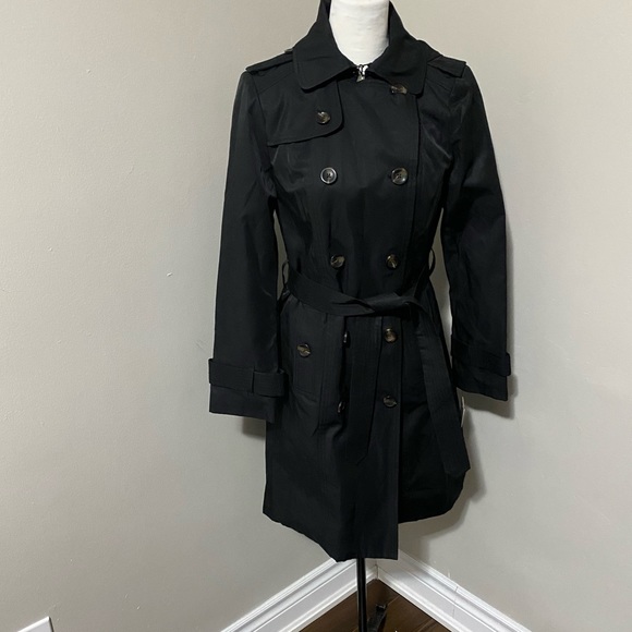 London Fog Double Breasted Trench Coat With Removable Hood - Picture 1 of 11